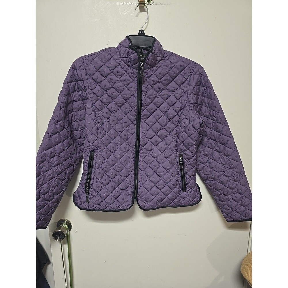 ! Eddie Bauer Jacket Womens L Purple Premium Goose Down Quilted Snap Light EB650